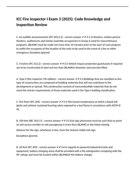 ICC Fire Inspector I Exam 3 (2025): Code Knowledge and Inspection