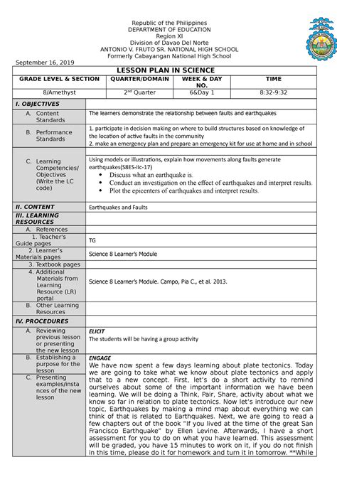 Earthquake Lesson Plan Second Grade