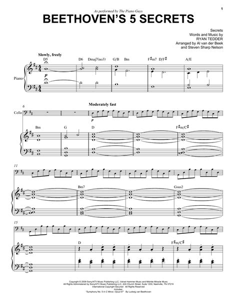 Beethoven S Secrets Cello And Piano Print Sheet Music Now