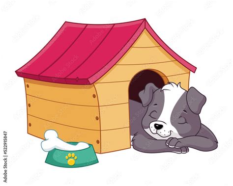 Dog sleeping in dog house cartoon vector illustration Stock Vector ...