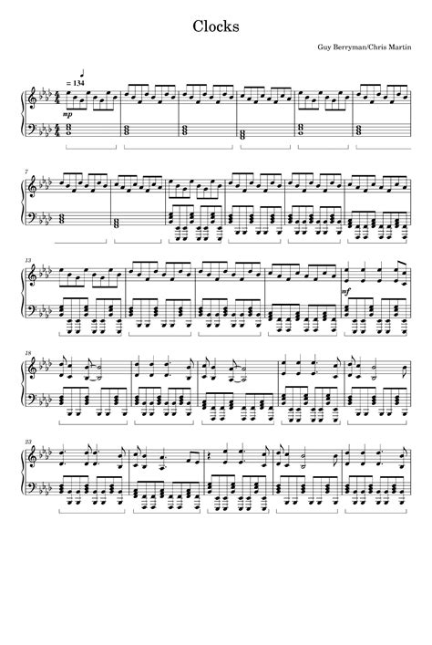 coldplay clocks sheet music piano 1