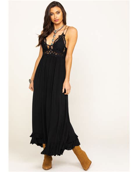 Free People Womens Black Adella Maxi Slip Dress Boot Barn