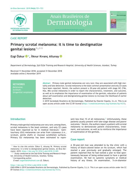 Pdf Primary Scrotal Melanoma It Is Time To Destigmatize Genital Lesions