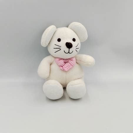 Doudou Souris Blanche Rose Bleu LUMINOU JEMINI