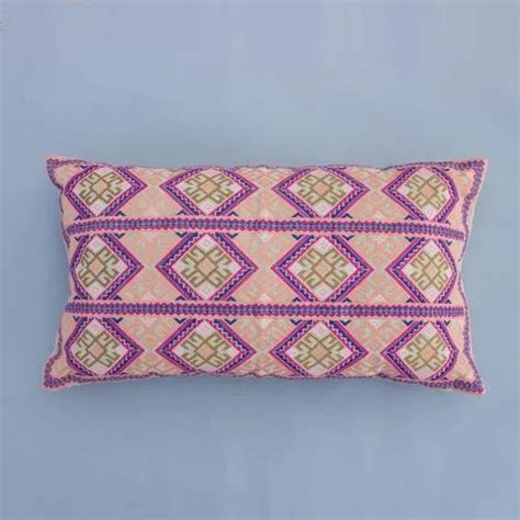 Lumbar Chambray Cotton Embroidery Pillow Cover Multi Colour Bohemian