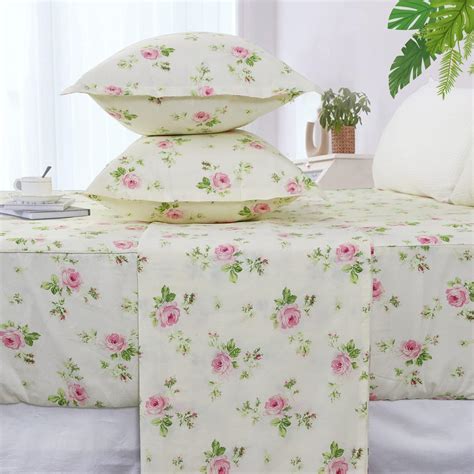 Amazon Fadfay Floral Sheets For Queen Size Bed Cotton Pink Rose