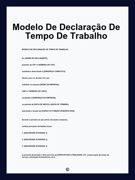 Modelo De Declaração De Tempo De Trabalho