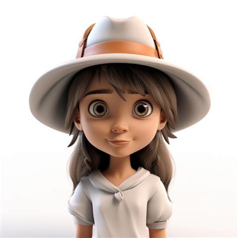 Premium Photo Cartoon Girl Jennifer With White Hat 3d Render