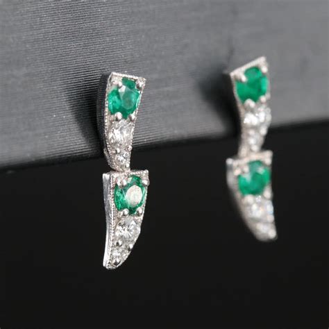 Platinum Emerald and Diamond Earrings | EBTH