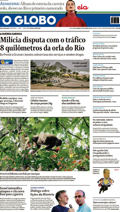 Capa O Globo Edição Domingo 29 de Outubro de 2023