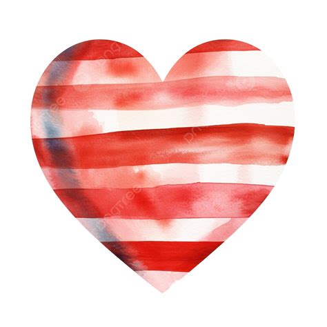 Watercolor Red Heart Filled With Stripe Watercolor Heart Love Png