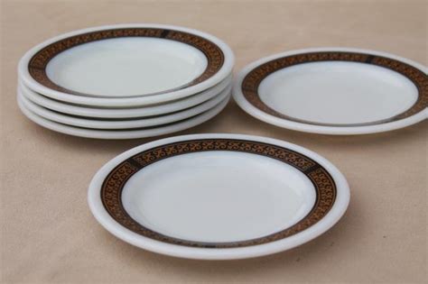 Vintage Pyrex Dinnerware Milk White Glass Plates W Black Gold