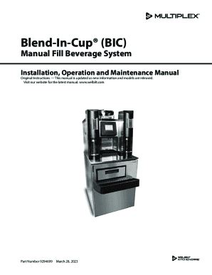 Fillable Online Blend In Cup BIC Manual Fill Beverage System Fax