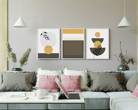 Boho Wall Art Mid Century Modern Wall Art Set Of Etsy