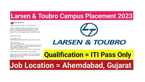 Larsen Toubro Ltd Campus Placement Iti Jobs