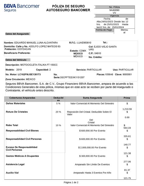 Poliza Machote Descripci N Motocicleta Italika Ft Cc Modelo