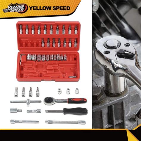 46PCS 1 4 Ratchet Wrench Combination Socket Tool Set Kit Auto Car