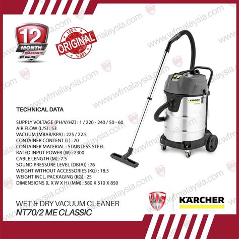 Karcher Nt70 2 Me Classic Wet And Dry Vacuum Cleaner 1 Year Warranty