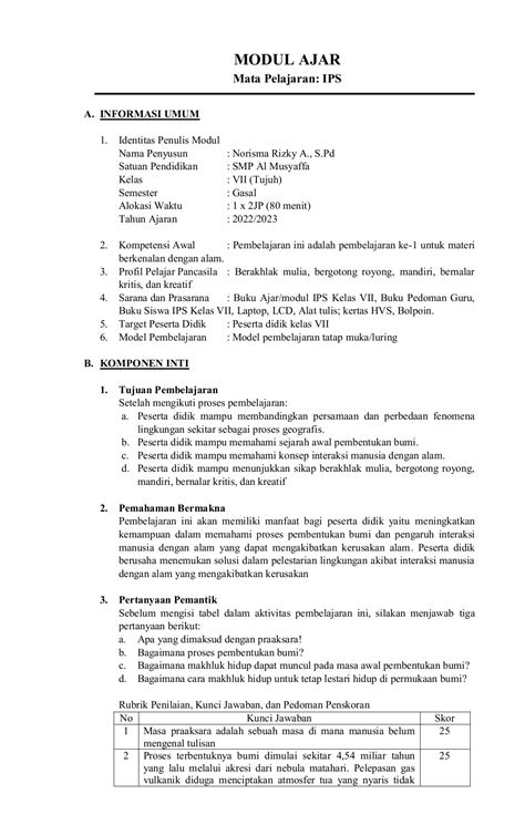 Modul Ajar Ips Kelas 7 Tema 2 A 1 Berkenalan Dengan Alam Norisma Rizky Ariani Page 1 12