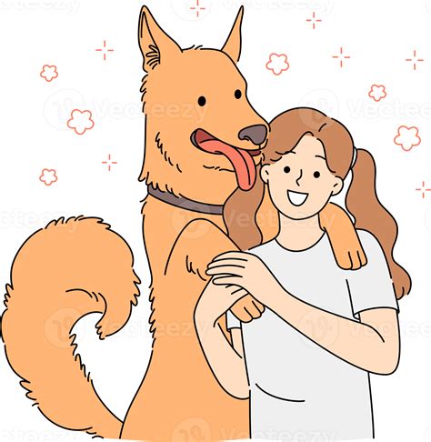 Happy girl and dog hugging 21239607 PNG