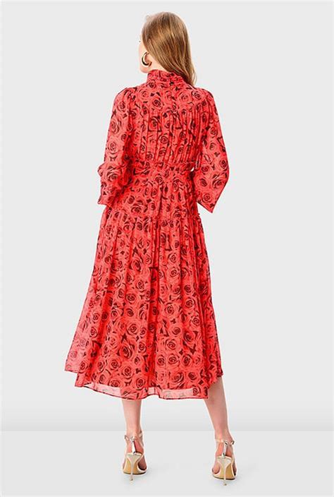 Shop Rose Print Georgette Tiered Dress Eshakti