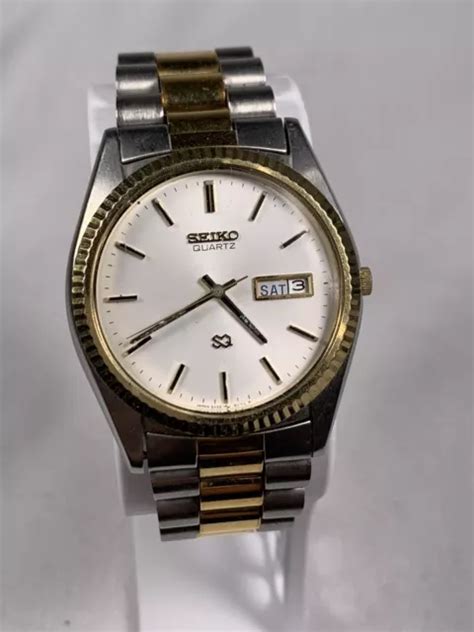 Vintage Men S Seiko Sq Gold Tone Day Date Classic Quartz Watch Fluted