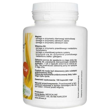 Aliness Cytrynian magnezu 125 mg z witaminą B6 P 5 P 100 kapsułek