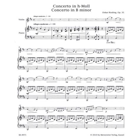 Rieding Oskar Concerto In B Minor Opus 35 For Violin Piano Barenreiters Easy Concertos