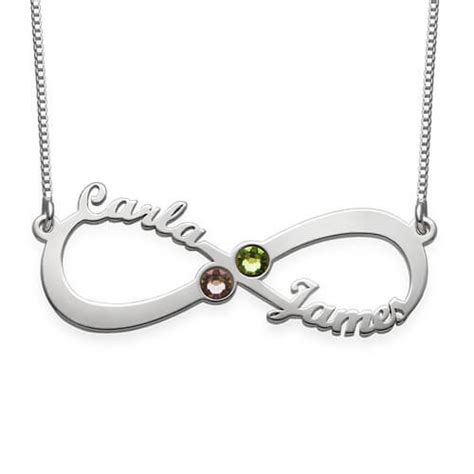 2 Names And Birthstones Infinity Love Necklace Sterling Silver Jocute