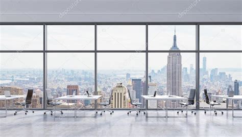 Workplaces In A Modern Panoramic Office New York City View In The