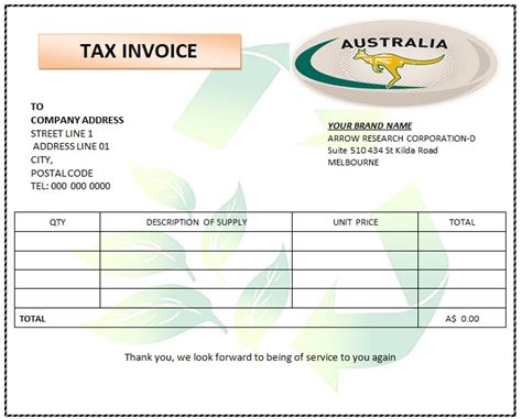 Australian Tax Invoice Template Best Template Ideas