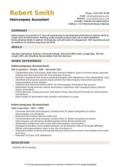 Intercompany Accountant Resume Samples QwikResume