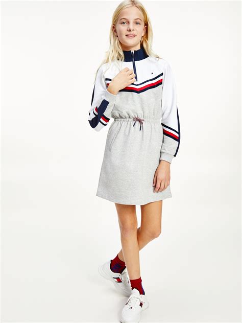 Tommy Hilfiger M Dchen Kleid Chevron Colorblock Dress Kg Kg Grau