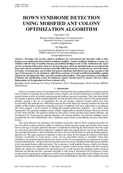 (PDF) Down Syndrome Detection Using Modified Ant Colony Optimization Algorithm