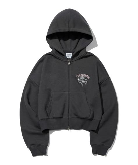 Musinsa Codegraphy Woman Rose Crop Hood Zip Up Charcoal