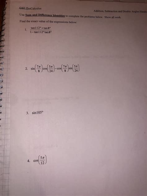 Solved GSE PreCalculus Addition Subtraction And Double Chegg