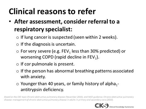 Clinical Knowledge Summaries CKS Chronic Obstructive Pulmonary Disease