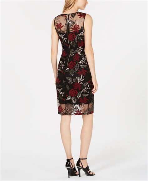 Calvin Klein Sequined Floral Embroidered Illusion Sheath Dress Macys