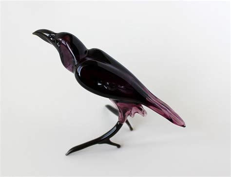 Blown Glass Raven Figurine Russian Murano Art Hand Lampwork Crow Bird Miniature Glass Blowing