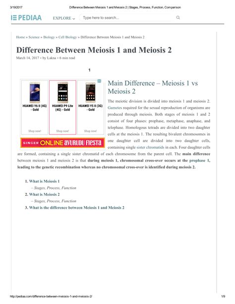 (PDF) Difference Between Meiosis 1 and Meiosis 2