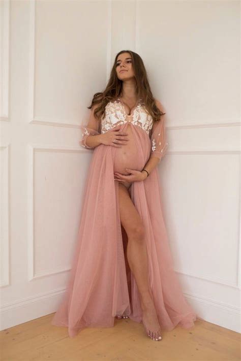 Powder Maternity Long Boudoir Dress Maxi Lace Gown For Etsy Cute