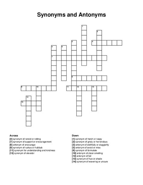 Synonyms and Antonyms Crossword Puzzle