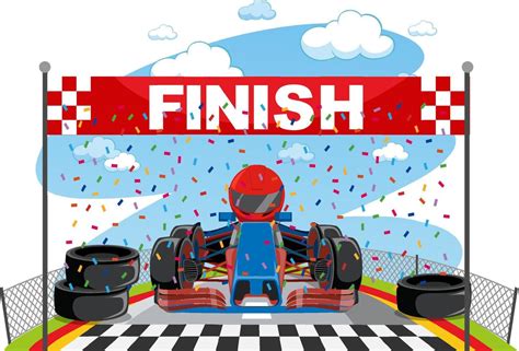 Cartoon Racing Car Reach The Finish Line Vector Art At Vecteezy