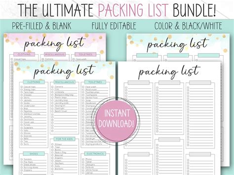 Packing List Editable And Printable Packing List Template Etsy