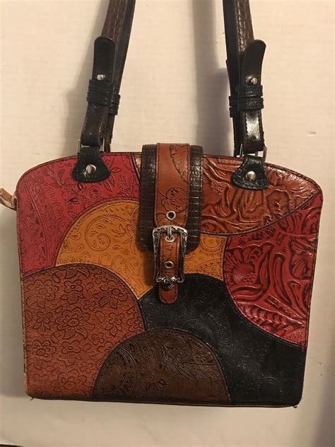 MC Marc Chantal Tooled Embossed Leather Multi Color Square Shoulder Bag