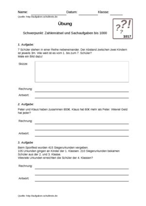 Sachaufgaben kostenlos üben Grundschule Klasse 2 3 4