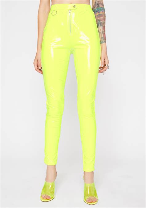 Neon Yellow Vinyl Skinny Pants Dolls Kill