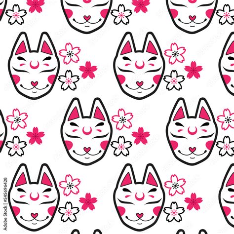 Kitsune Mask Cute Pattern Traditional Japanese Kitsune Mask Vector