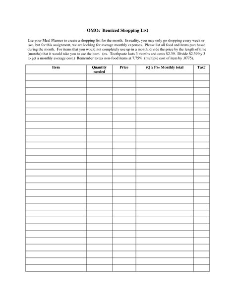 Free Itemized List Template