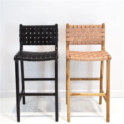 woven leather bar stools with backs - lung-kishaba